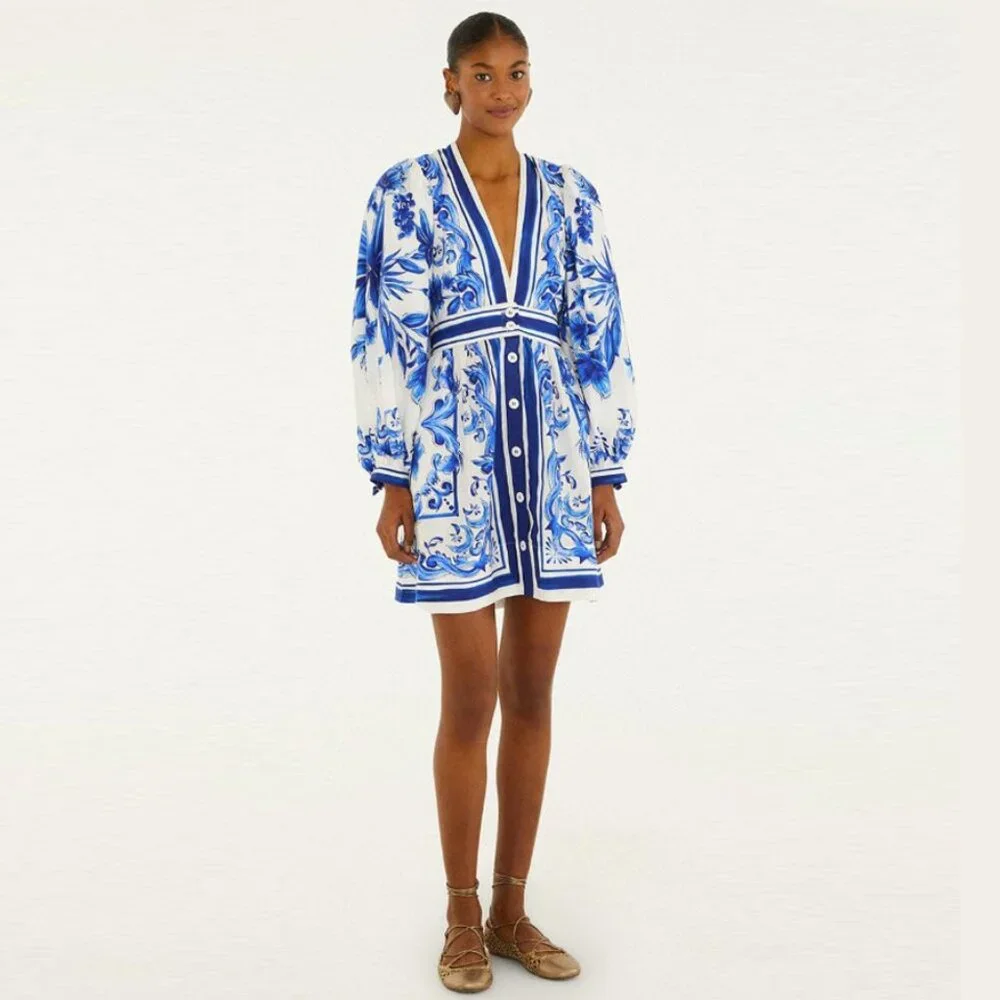 Farm Rio Off-White Garden Tiles Mini Dress - Picture 4 of 16